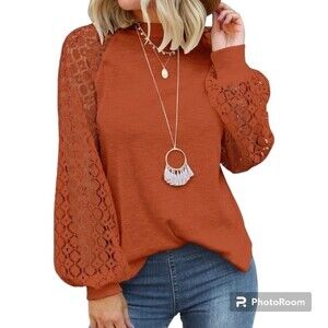 MIHOLL Waffle Knit Boho Lace Long Sleeve Sz M